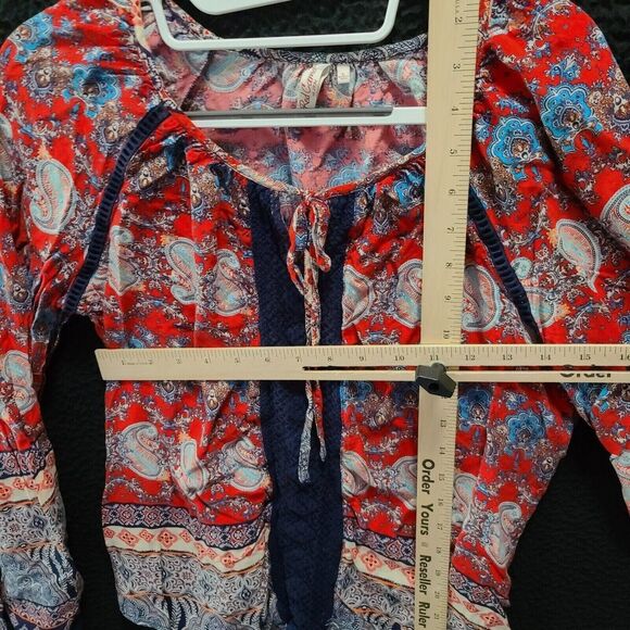 Red Camel Womens Blouse Multi-Color Size Large 100% Rayon Long Sleeve Lace - Picture 3 of 12